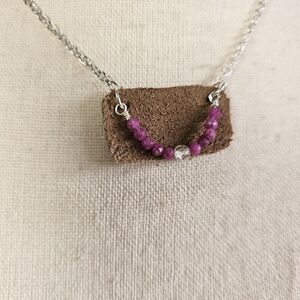 Pink Tourmalinen Reclaimed Leather Necklace Handcrafted Boho Sustainable Gift